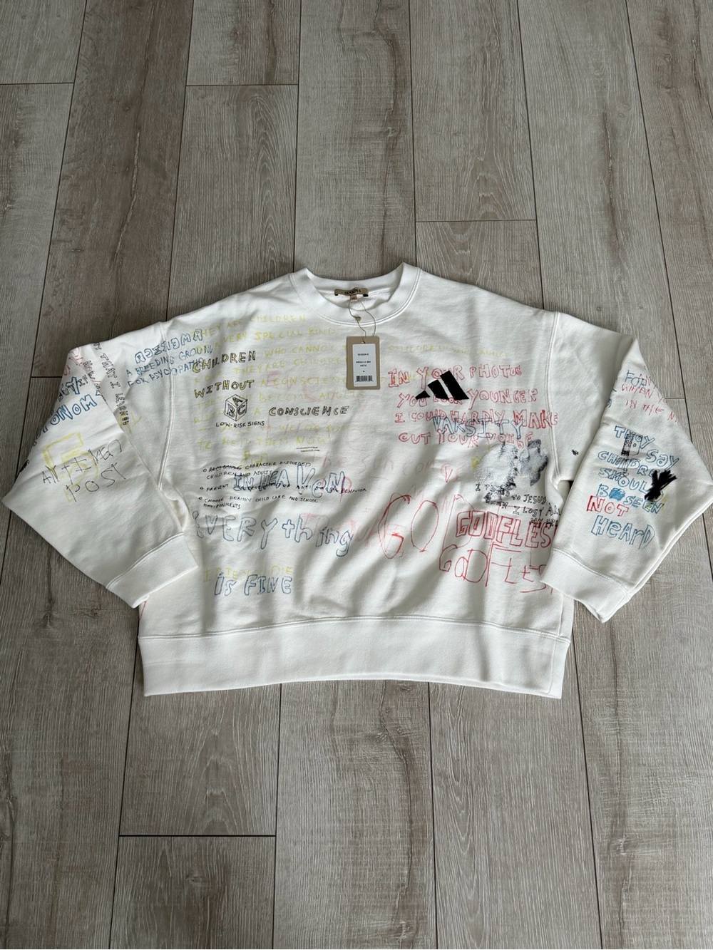 White Graphic Crewneck Sweatshirt Script adult unisex M adidas season 5 yeezy
